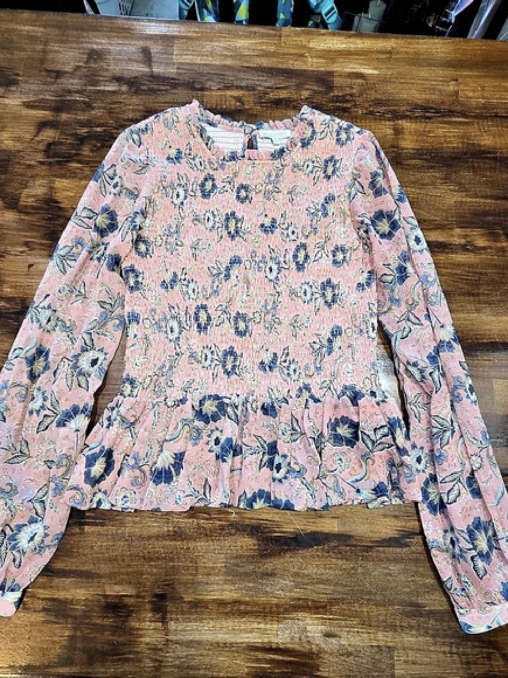 Patrons of Peace Floral Long Sleeve Blouse in Pink Size Medium